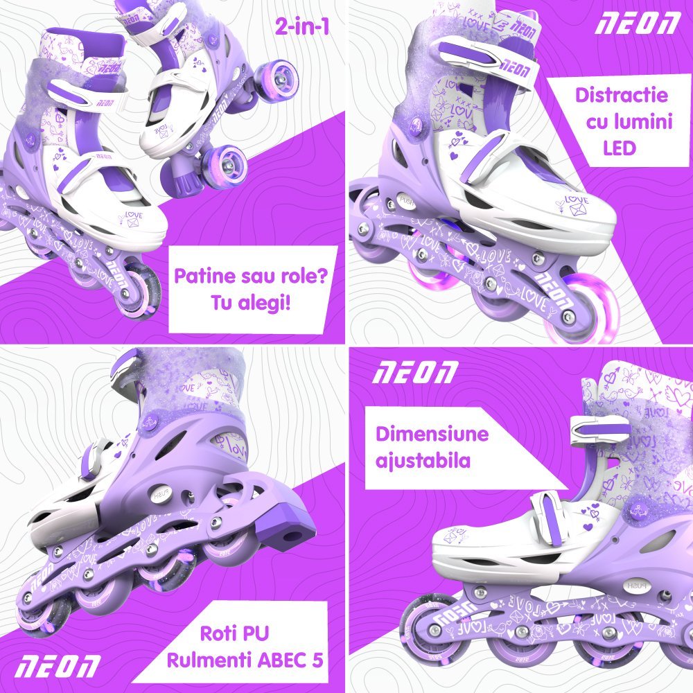 Role 2 in 1 Neon Combo Skates marime 34-37 purple – imaginea 3