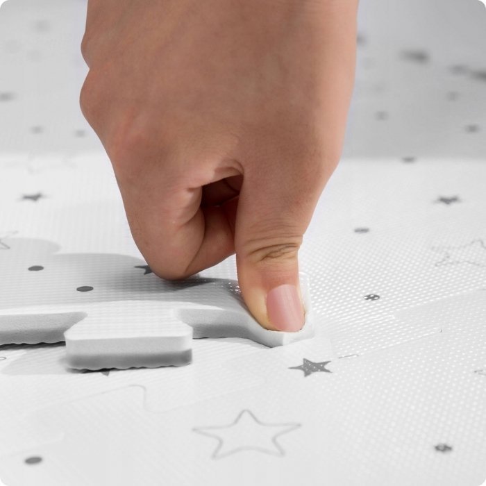 Covoras de joaca puzzle Ricokids 150×150 cm Stelute Gri 9 piese,realizat din spuma EVA inodora,antiderapant,rezistent la apa,usor de curatat,configuratii multiple,utilizare camera copii,crese,gradinite – imaginea 2