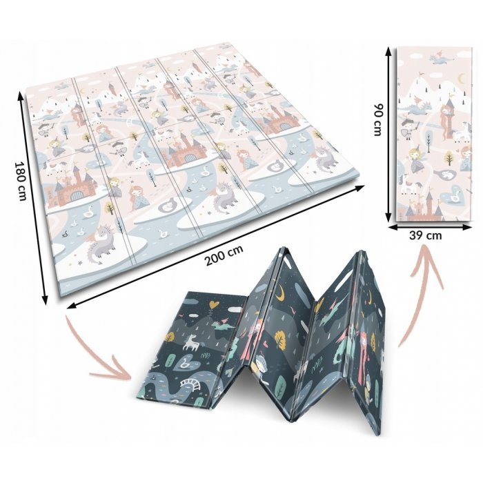 Covoras de joaca pentru copii Nukido 200x180x1 cm Castelul printesei Gri,pliabil, din spuma XPE inodor, cu doua fete – imaginea 6