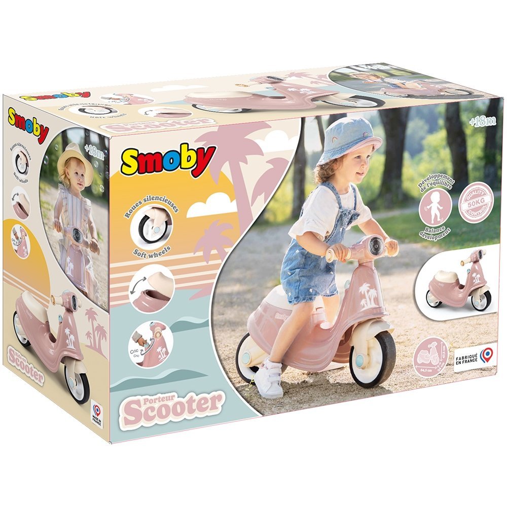 Scuter pentru copii fara pedale Smoby Scooter Ride-On roz, dotat cu cheie ce imita pornirea reala a scuterului, recomandat copiilor incepand de la 1,5 ani, spatiu de depozitare sub sezut – imaginea 7
