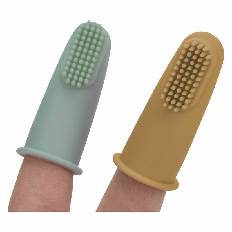 Set 2 periute de dinti pentru deget FreeON cu peri moi Silicon 0 luni+ greenochre – imaginea 3