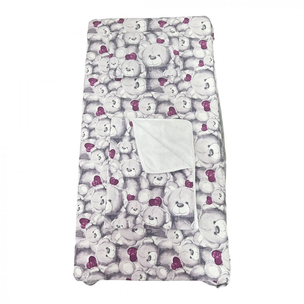 Set 3 piese paturica cu cearsaf si pernuta 160×80 cm Ursuleti de plush