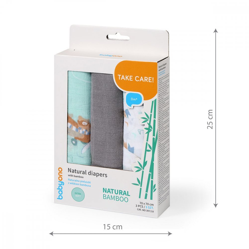 Set 3 scutece Babyono cu fibre bambus natural gri – imaginea 3
