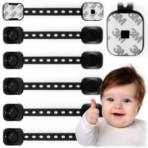 Set 6 sigurante mobilier pentru copii Ricokids Negru multifunctionale ,utilizare multipla, instalare cu adeziv 3M ,21.8x7.3 cm