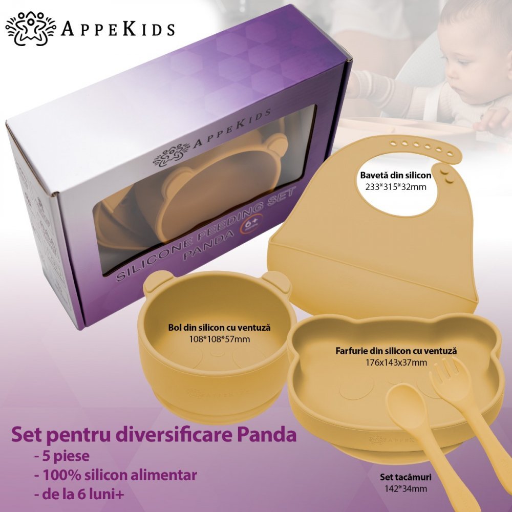 Set diversificare AppeKids din silicon 5 piese Panda Honey