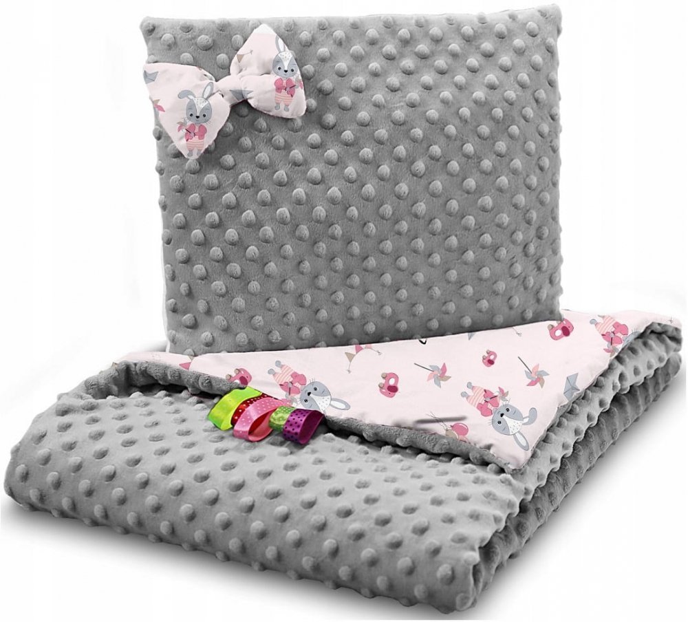 Set Paturica 75×100 cm si perna 35×30 cm Minky Grey and Pink balloons – imaginea 2