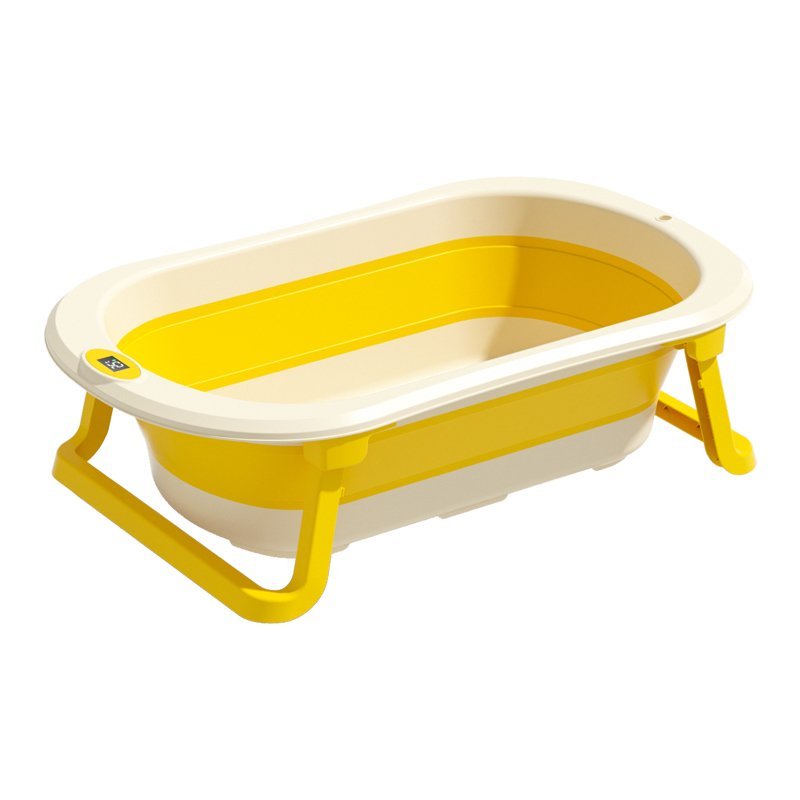 Set cadita pliabila pentru copii Little Mom Yellow, cu pernuta bebelusi detasabila, termometru display digital incorporat, dop scurgere, picioruse antiderapante, design ergonomic,80 x 50 x 24 cm – imaginea 2