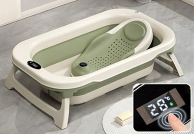 Set cadita pliabila Little Mom cu termometru si suport anatomic Green – imaginea 2