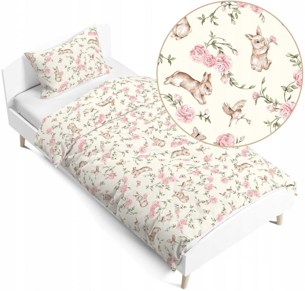 Set lenjerie pat copii, BabyMam Secret Garden, bumbac 100, compusa din husa de plapuma 140 x 200 cm inchidere cu fermoar si fata de perna 70 x 80 cm – imaginea 5