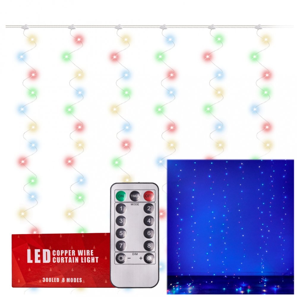 Instalatie tip perdea cu fir din cupru cu telecomanda si 300 LED-uri Multicolore 3x3m – imaginea 7