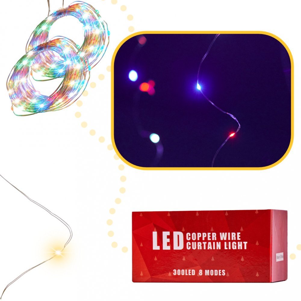 Instalatie tip perdea cu fir din cupru cu telecomanda si 300 LED-uri Multicolore 3x3m – imaginea 2