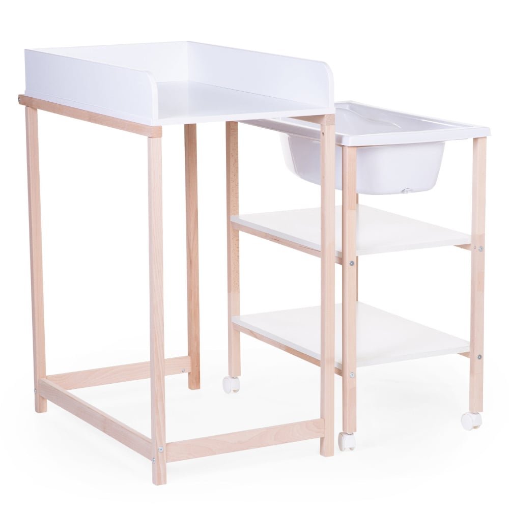 Set masa de infasat si cadita cu suport Childhome natural alb – imaginea 6