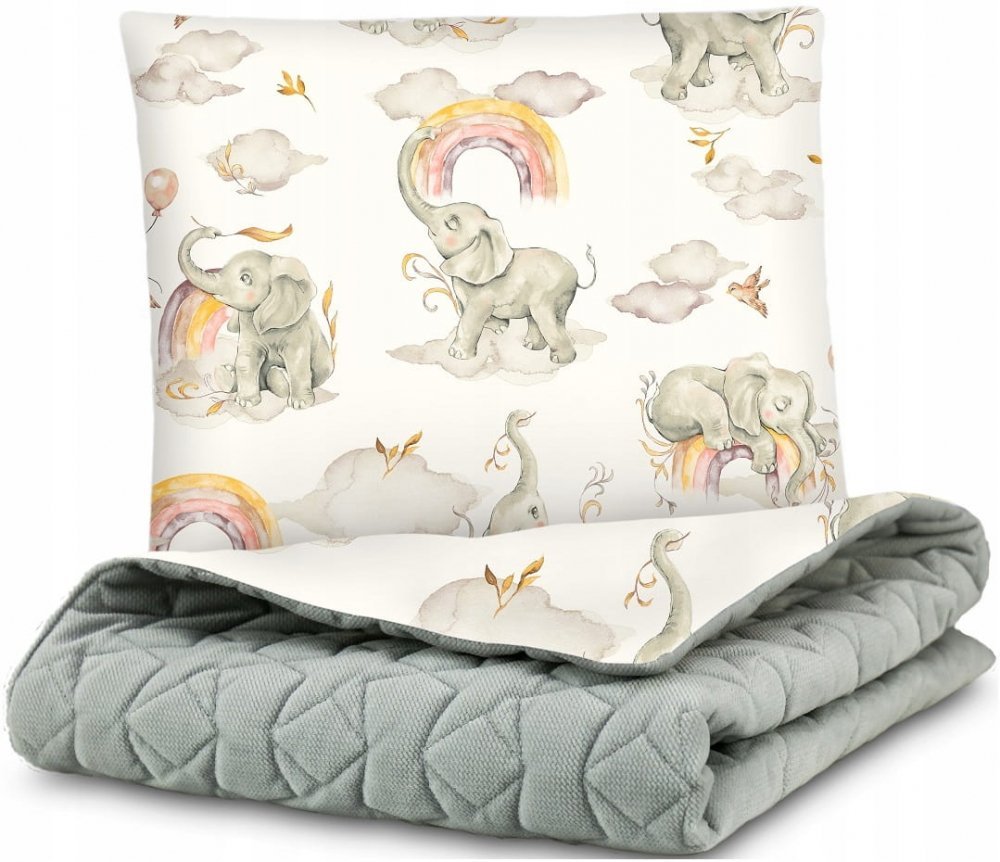 Set matlasat paturica 75×100 cm si perna 35×30 cm Minky Grey Elephant – imaginea 2