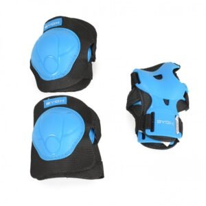 Set protectii copii pentru sport in aer liber Byox Blue cu cotiere, genunchiere si protectii brate, Class A pana la 25kg, Marime S
