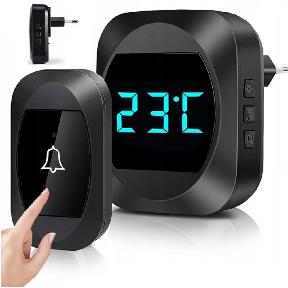 Sonerie Wireless cu Termometru raza actiune 200m Negru – imaginea 8