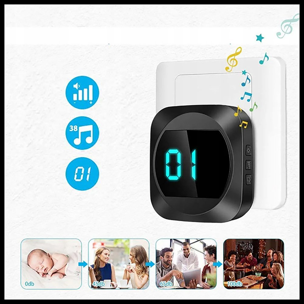 Sonerie Wireless cu Termometru raza actiune 200m Negru – imaginea 2