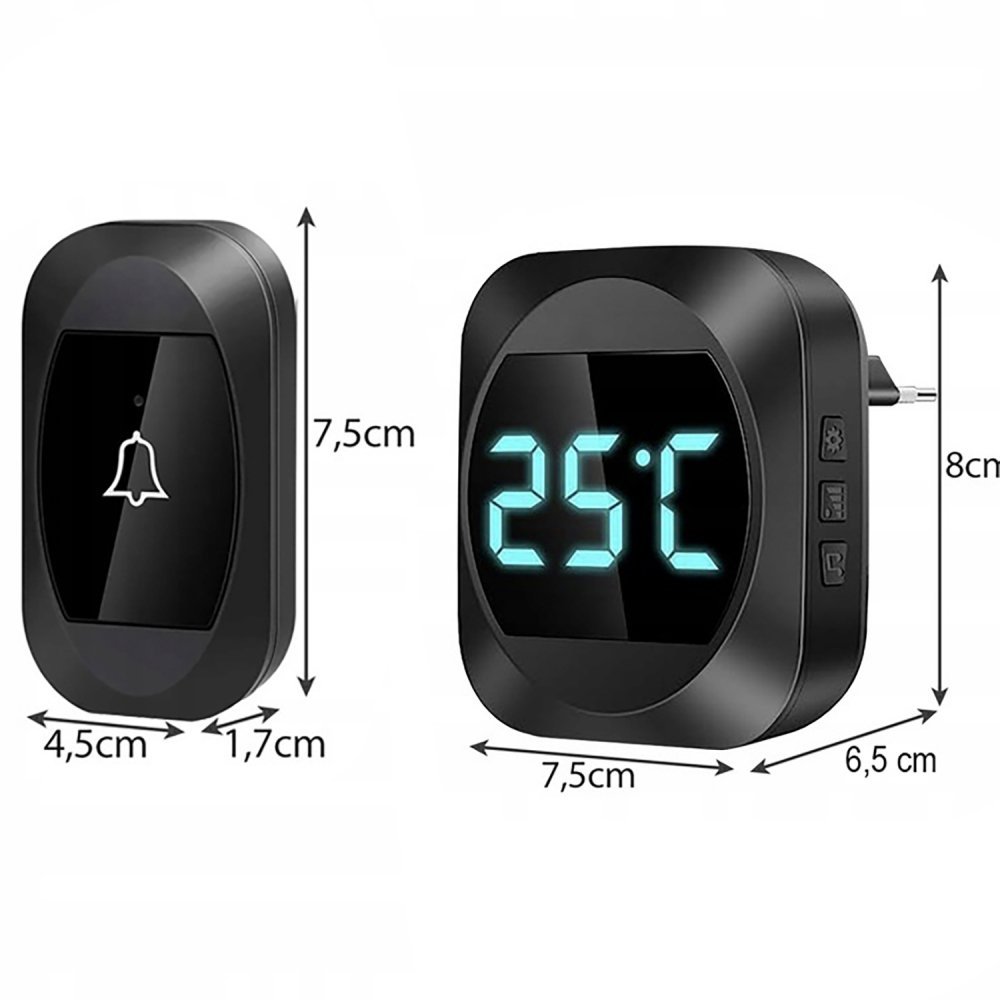 Sonerie Wireless cu Termometru raza actiune 200m Negru – imaginea 4