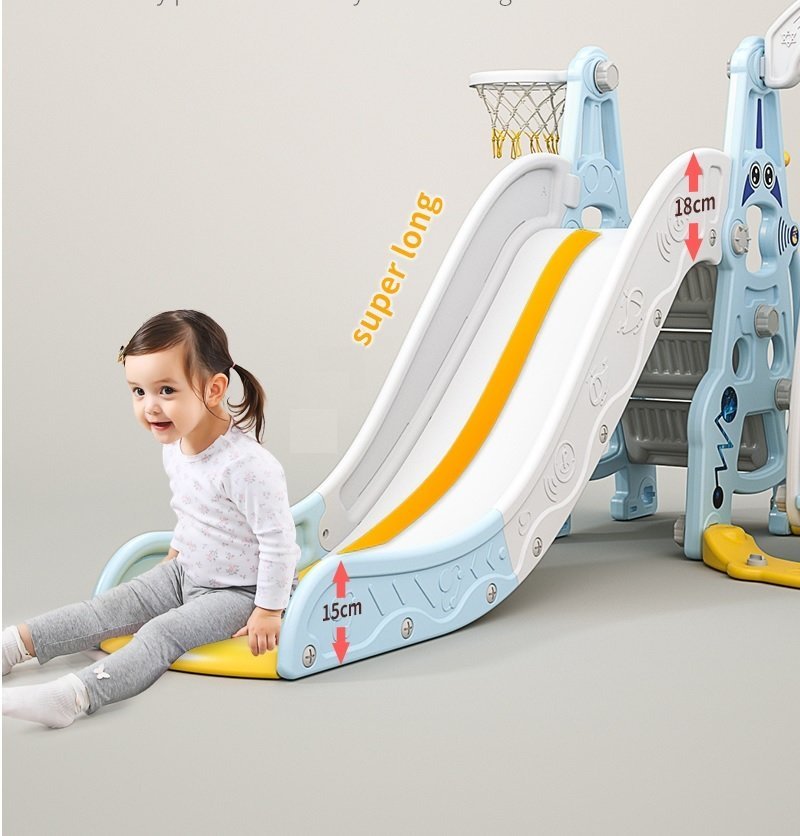 Spatiu de joaca 4 in 1 Nichiduta Garden Astronaut Blue cu leagan convertibil si bara detasabila, tobogan cu manere si trepte largi, poarta de fotbal cu minge, Piscina cu 200 bile incluse – imaginea 3