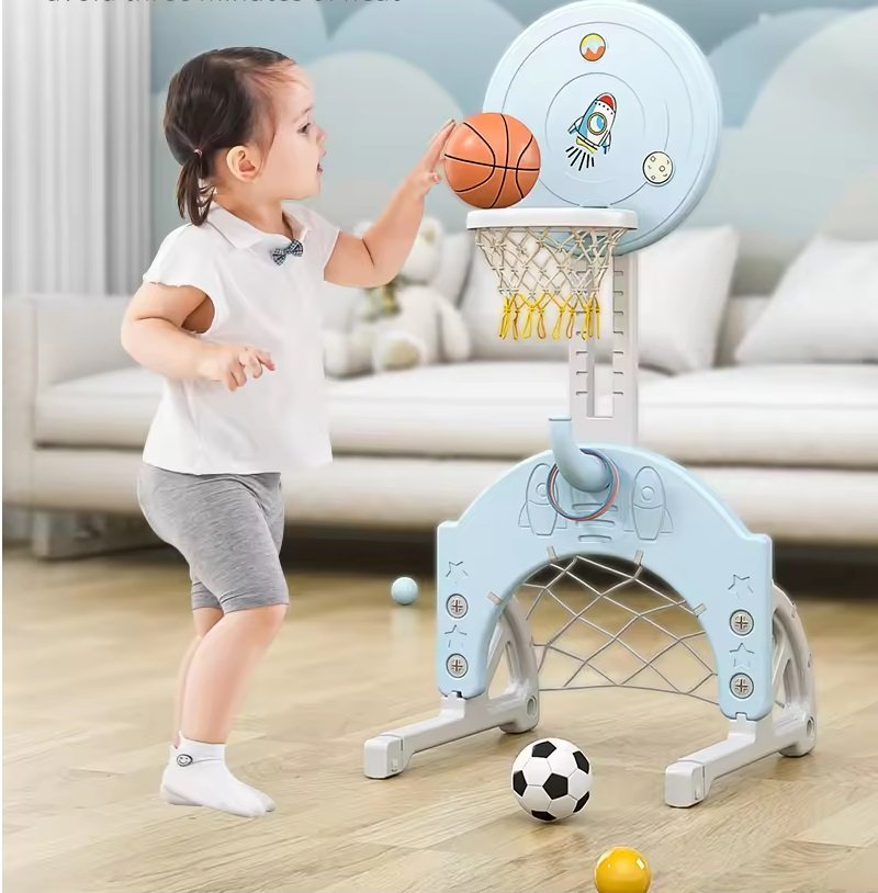 Spatiu de joaca 4 in 1 Nichiduta Garden Astronaut Blue cu leagan convertibil si bara detasabila, tobogan cu manere si trepte largi, poarta de fotbal cu minge, Piscina cu 200 bile incluse – imaginea 6
