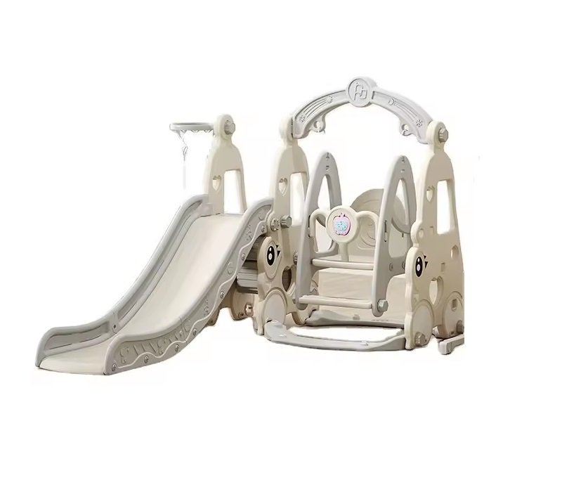 Spatiu de joaca 4 in 1 Nichiduta Garden Happy Turtle Arcada Beige cu tobogan, leagan cu bara de protectie detasabila, jucarie muzicala, cos de baschet, minge, poarta de fotbal, piscina cu 200 bile – imaginea 2