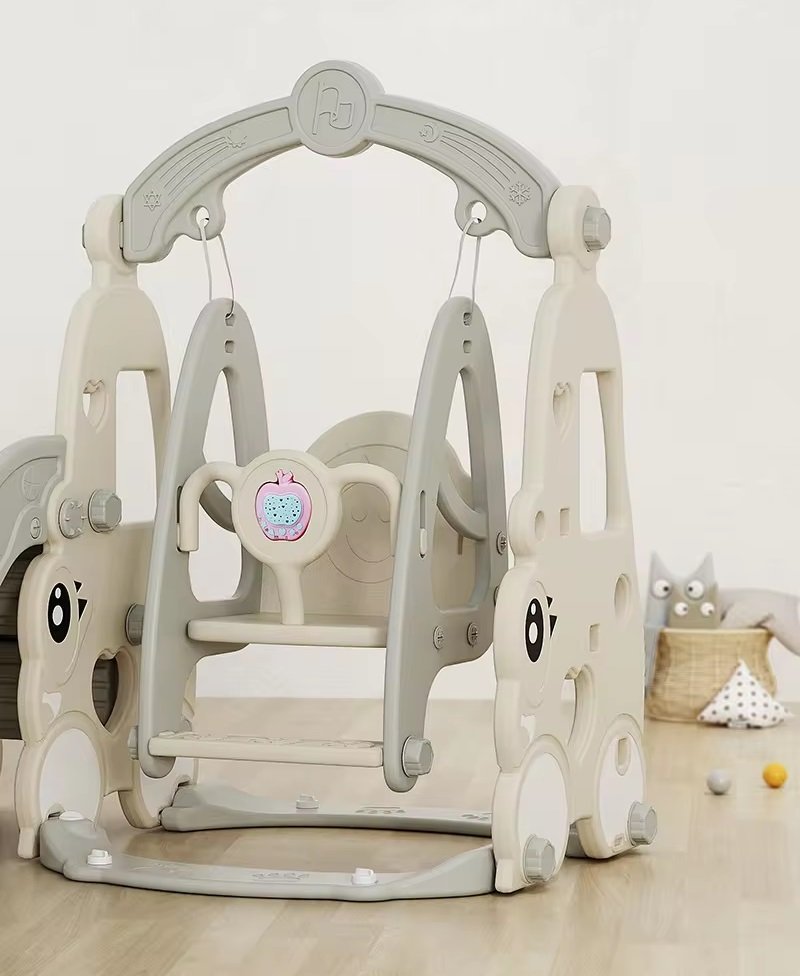 Spatiu de joaca 4 in 1 Nichiduta Garden Happy Turtle Arcada Beige cu tobogan, leagan cu bara de protectie detasabila, jucarie muzicala, cos de baschet, minge, poarta de fotbal, piscina cu 200 bile – imaginea 3