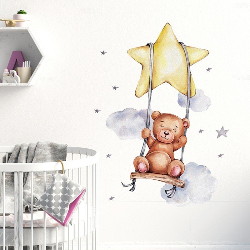 Sticker decorativ pentru copii autoadeziv Ursulet pe leagan 57 x 74 cm – imaginea 4