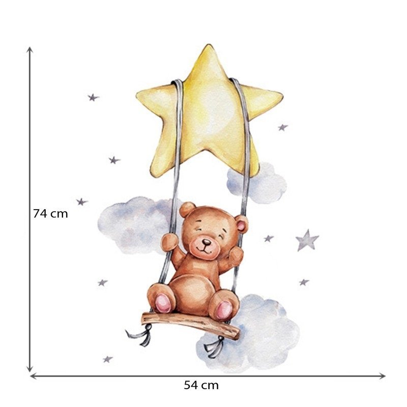 Sticker decorativ pentru copii autoadeziv Ursulet pe leagan 57 x 74 cm – imaginea 5