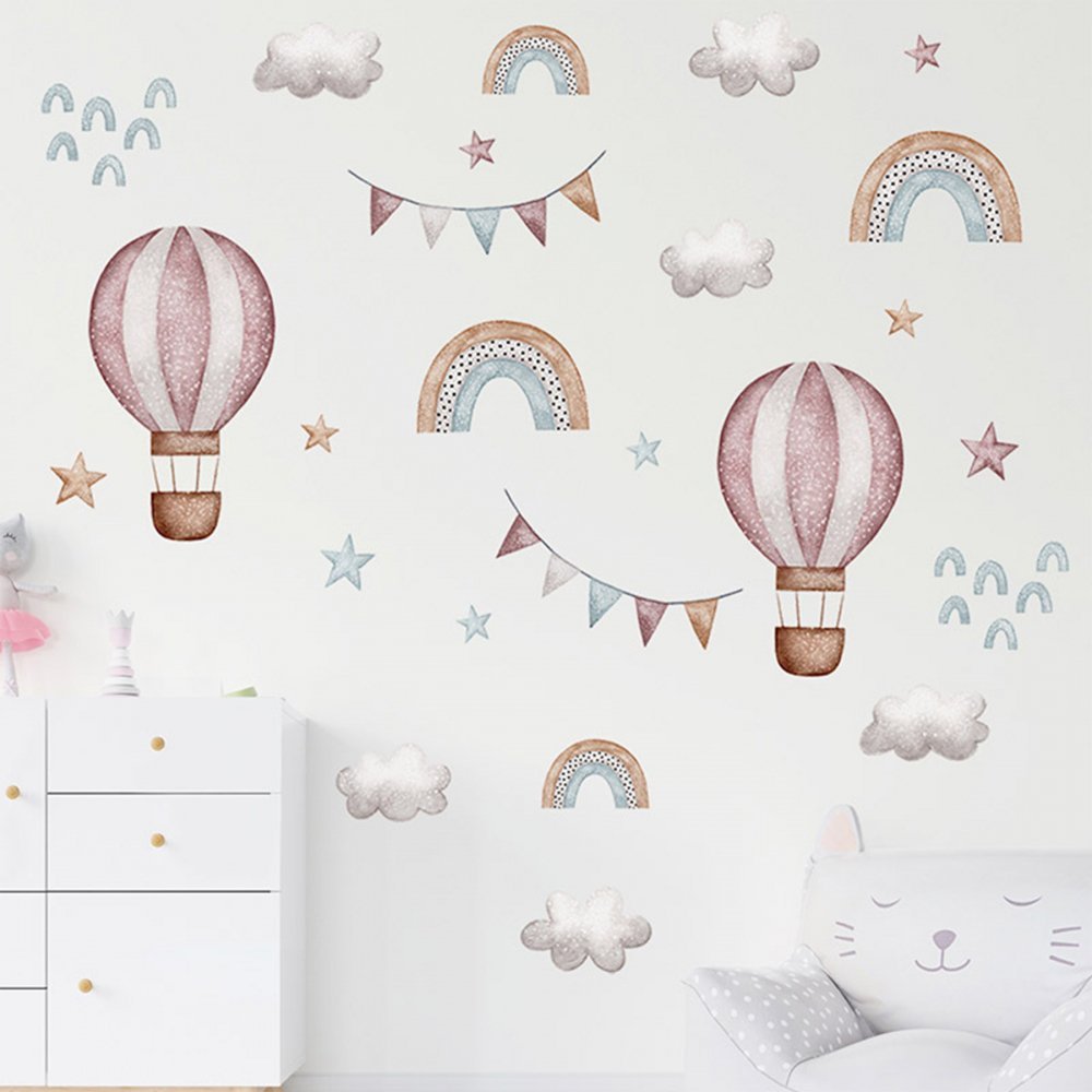 Sticker decorativ pentru copii autoadeziv baloane colorate curcubeu si stele 86×64 cm – imaginea 3
