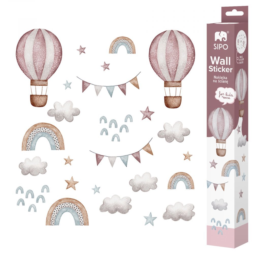 Sticker decorativ pentru copii autoadeziv baloane colorate curcubeu si stele 86×64 cm – imaginea 6