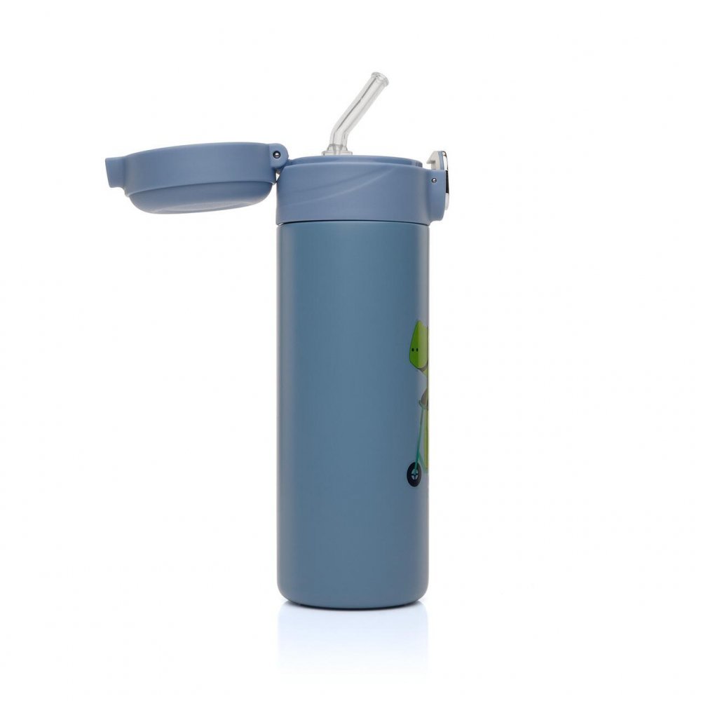 Sticla de baut cu pai Reer din otel inoxidabil 350ml albastru – imaginea 3