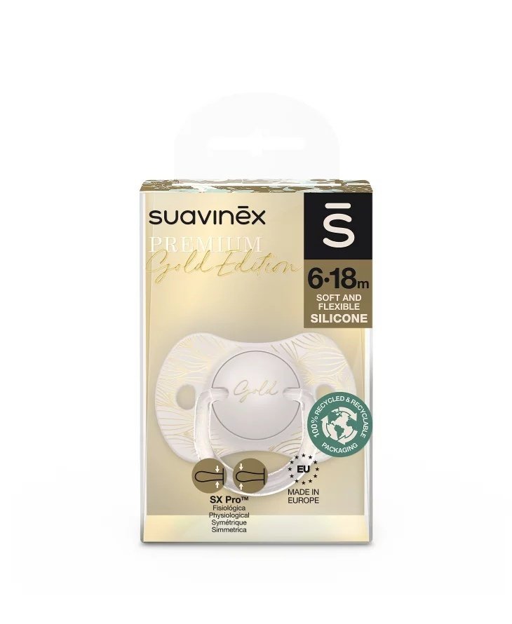 Suzeta fiziologica SX Pro din silicon 6-18 luni Gri Gold Premium – imaginea 2