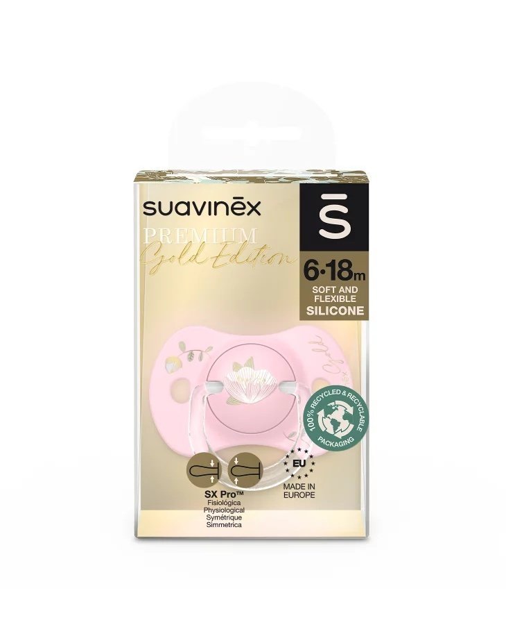 Suzeta fiziologica SX Pro din silicon 6-18 luni Roz Gold Premium – imaginea 2