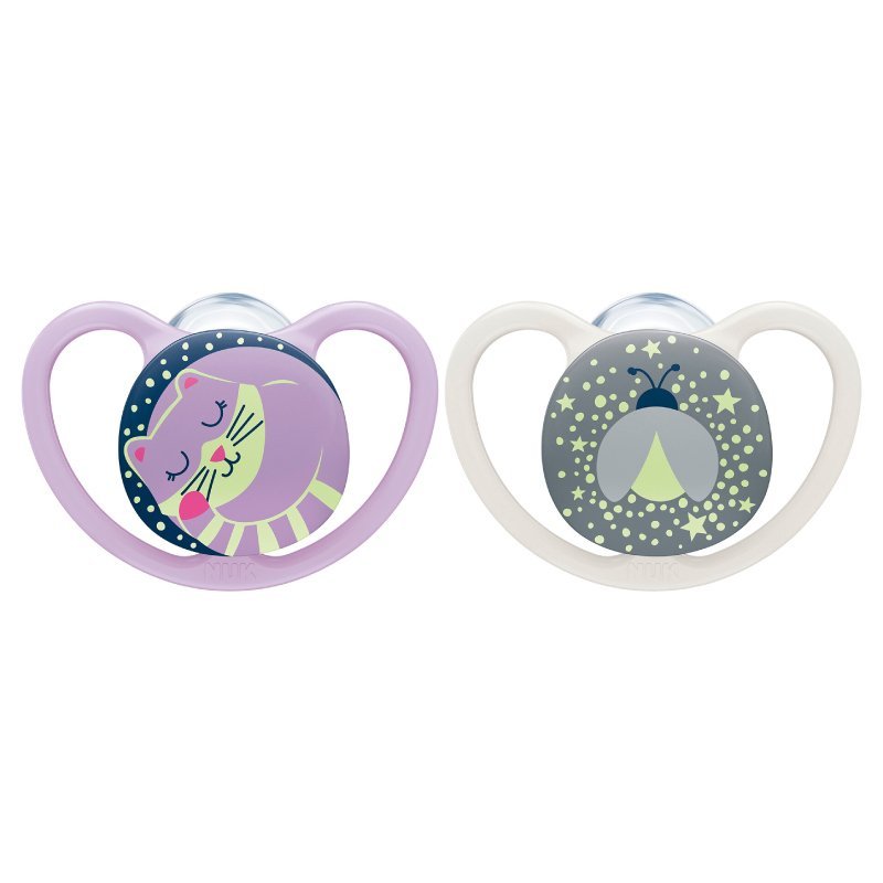 Set 2 suzete Nuk Space Night Silicon 6-18 luni roz