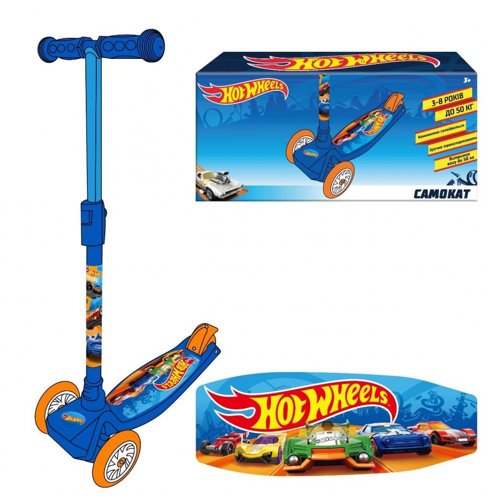 Trotineta cu 3 roti Hot Wheels cu ghiozdan, ghidon reglabil, greutate admisa 50 kg – imaginea 3