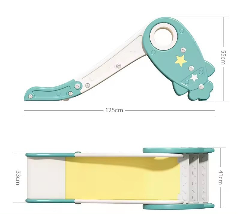 Tobogan pliabil Nichiduta Garden Rocket Star Verde pentru exterior sau interior, cu margini rotunjite, trepte late, manere