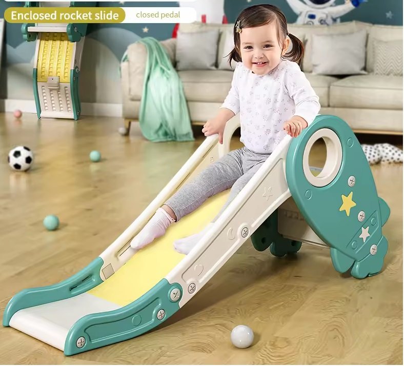 Tobogan pliabil Nichiduta Garden Rocket Star Verde pentru exterior sau interior, cu margini rotunjite, trepte late, manere – imaginea 7