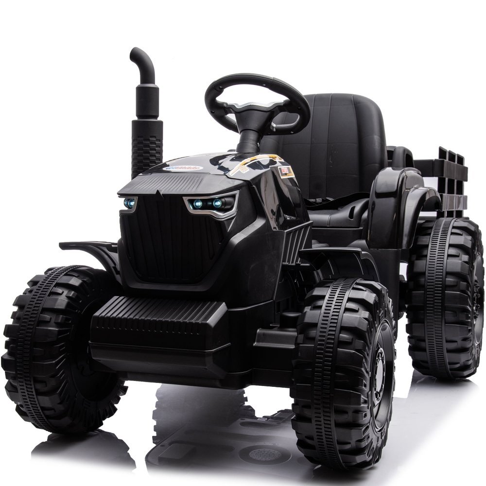Tractor electric pentru copii Nichiduta Agriculture Black 12V 80W cu telecomanda, pornire la buton, Mp3, Usb si remorca detasabila – imaginea 2