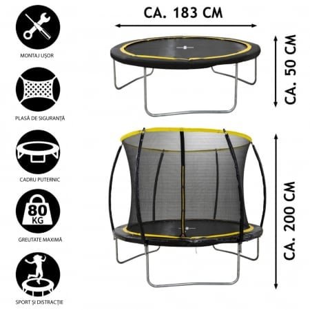 Trambulina cu plasa de siguranta Dunlop 183×50 cm – imaginea 2
