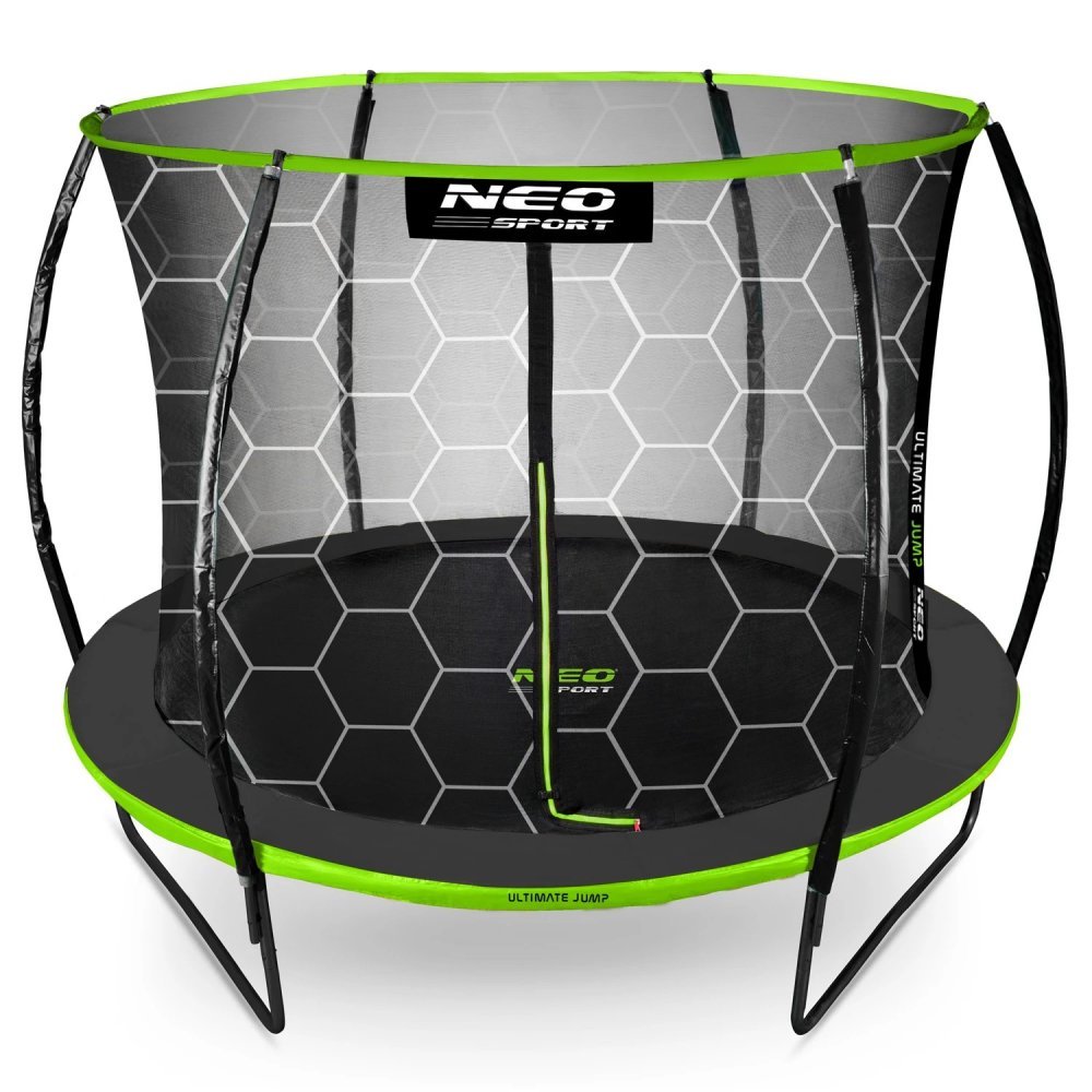 Trambulina de gradina pentru copii Neo-Sport Comb Verde 312cm 10FT,cu Scara si Plasa interioara, Stalpi metalici cu protectie din burete, Intrare cu fermoar si catarama, Covoras impermeabil flexibil – imaginea 2