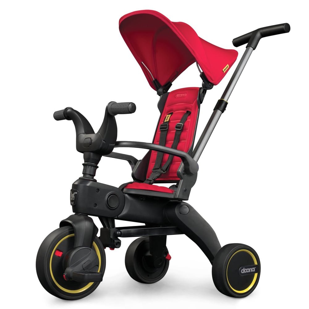 Tricicleta pentru copii Doona Liki Trike S1 Flame Red, ultrapliabila, maner cu control al directiei, spatar reglabil multiple pozitii, cadru de aluminiu, roti din cauciuc Eva, suse detasabile cu spuma de memorie, capotina cu protectie UV – imaginea 8