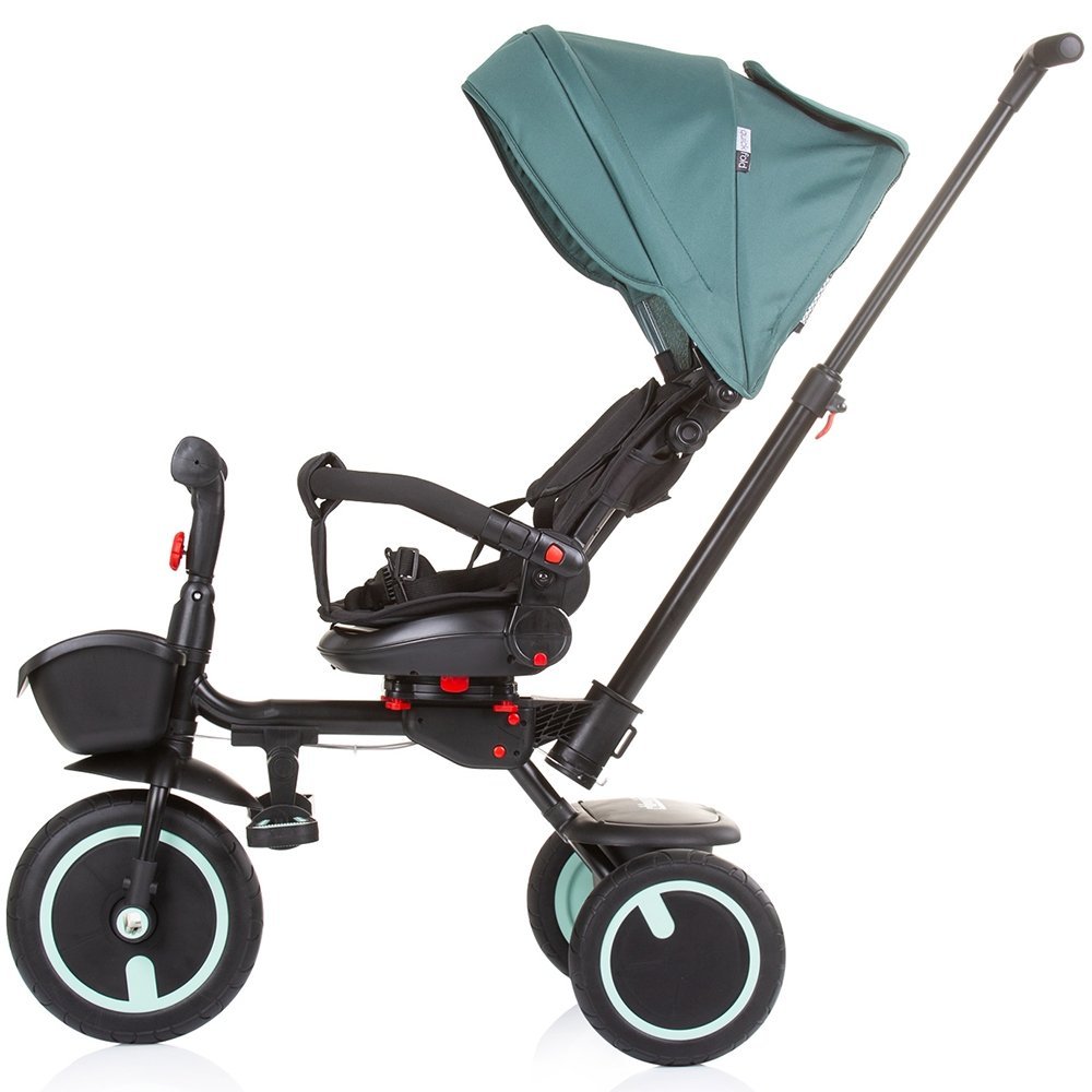 Tricicleta pentru copii Chipolino Quick Fold Aloe pliabila, cu sezut reversibil, suport pentru picioare, maner cu control al directiei, spatar reglabil pe spate, scaun cu husa moale si frana pe rotile din spate – imaginea 2