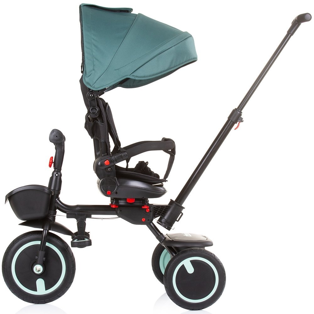 Tricicleta pentru copii Chipolino Quick Fold Aloe pliabila, cu sezut reversibil, suport pentru picioare, maner cu control al directiei, spatar reglabil pe spate, scaun cu husa moale si frana pe rotile din spate – imaginea 3