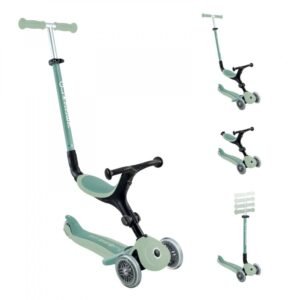 Trotineta 3 in 1 pentru copii Globber Go Up Active Verde Fistic, ecologic, ghidon si scaun ajustabile, rulmenti ABEC 9