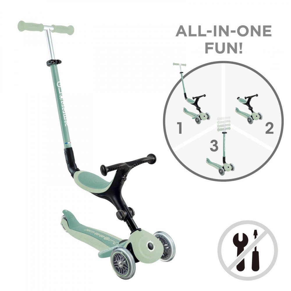 Trotineta 3 in 1 pentru copii Globber Go Up Active Verde Fistic, ecologic, ghidon si scaun ajustabile, rulmenti ABEC 9 – imaginea 7