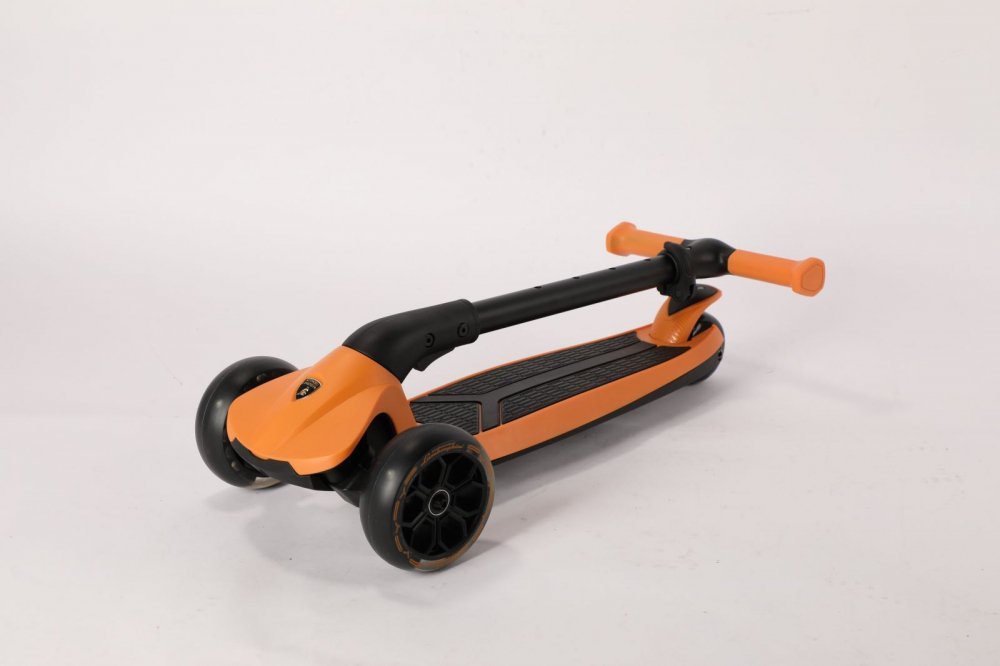 Trotineta pentru copii cu 3 roti pliabila Lamborghini Portocalie, ghidon reglabil, platforma antiderapanta, roti Led, greutate admisa 50 kg – imaginea 2