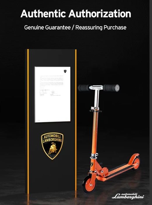 Trotineta pentru copii cu 3 roti pliabila Lamborghini Portocalie, ghidon reglabil, platforma antiderapanta, roti Led, greutate admisa 50 kg – imaginea 5