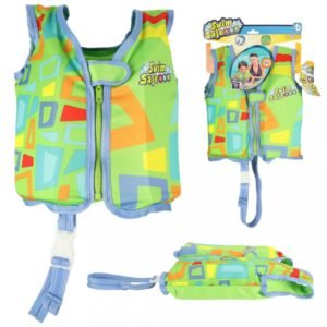 Vesta de inot pentru copii Bestway Green, Marime ML pentru 1-3 ani, Umplutura din spuma, Protectie UV UPF 50+, Inchidere cu fermoar, Centuri reglabile, Flotabilitate testata maxim 30 kg